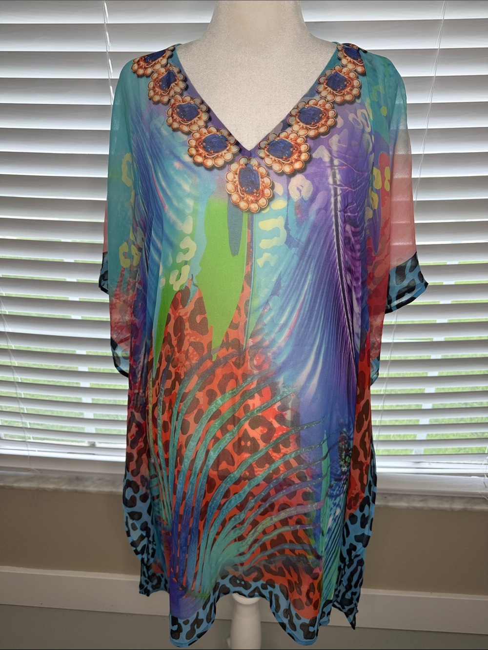 Vibrant Multicolor V-Neck Sheer Tunic